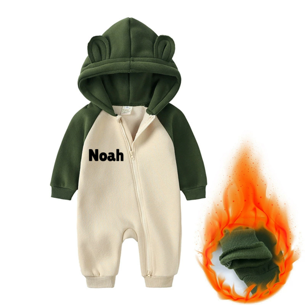 Personalized Baby Winter Cute Bear Warm Hood Romper | CWBaby323