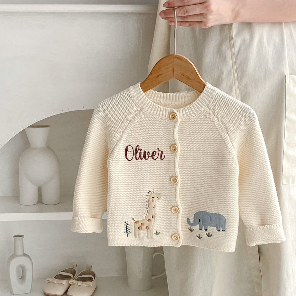 Personalized Baby Hand Embroidered Animal Cardigan| CWBaby324