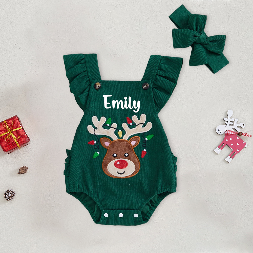 Personalized Baby Girl Reindeer Christmas Romper | MCGift181