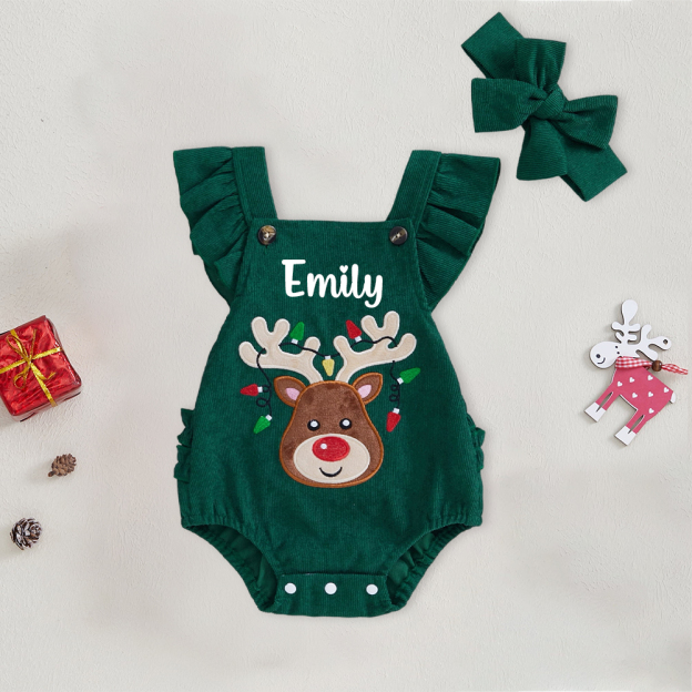 Personalized Baby Girl Reindeer Christmas Romper | MCGift181