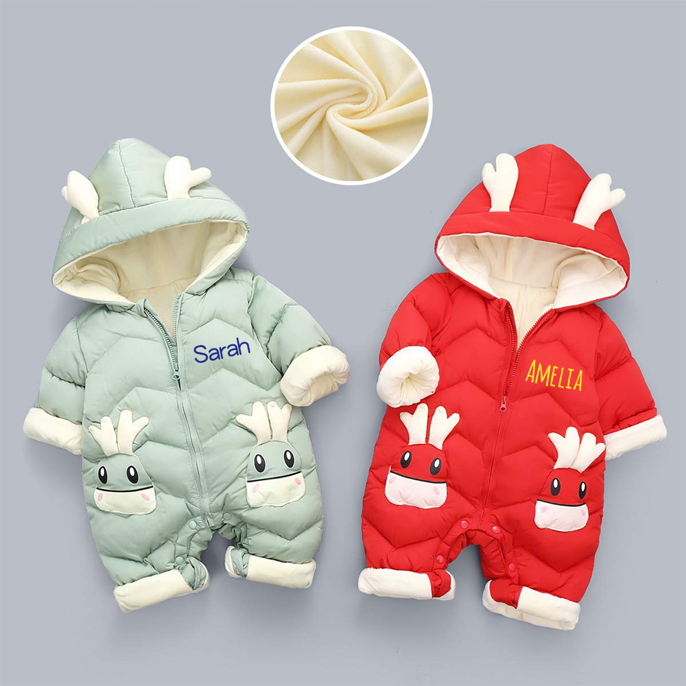 Personalized Baby Antler Lightweight Down Cotton Romper | CWBaby326