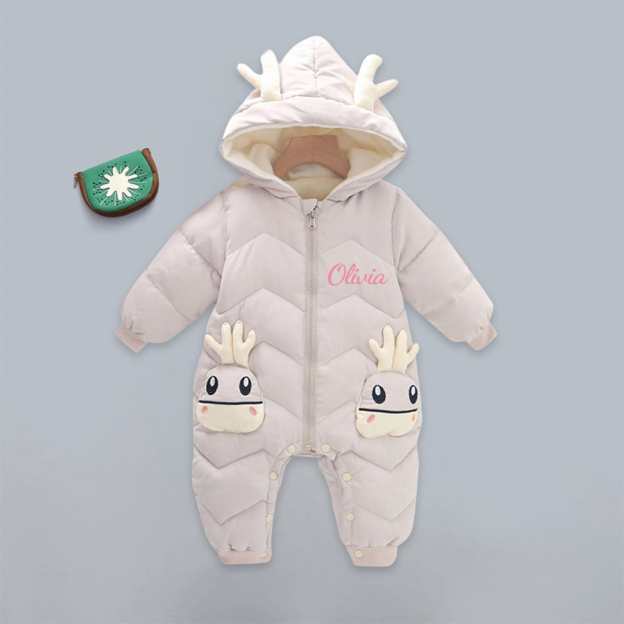 Personalized Baby Antler Lightweight Down Cotton Romper | CWBaby326