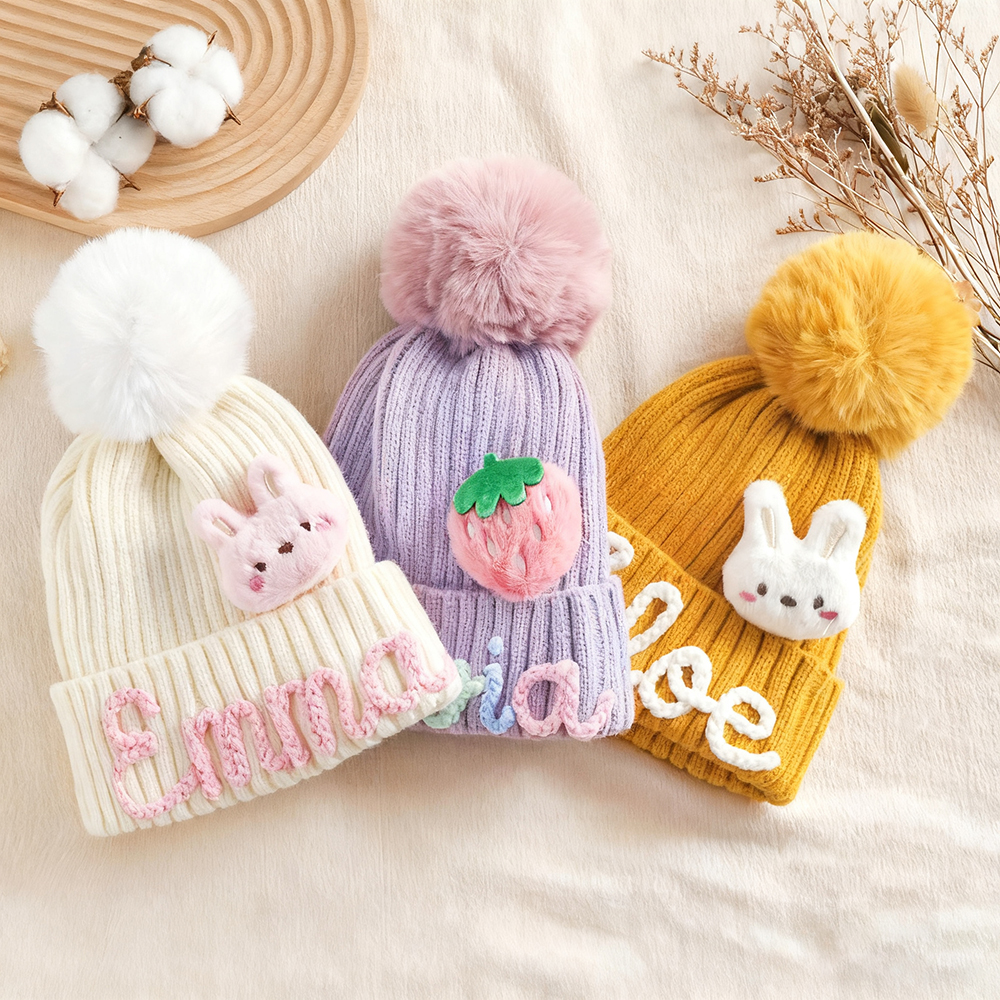 Personalized Hand Embroidery Pom Pom Hat For Kid & Adult | HSKid67