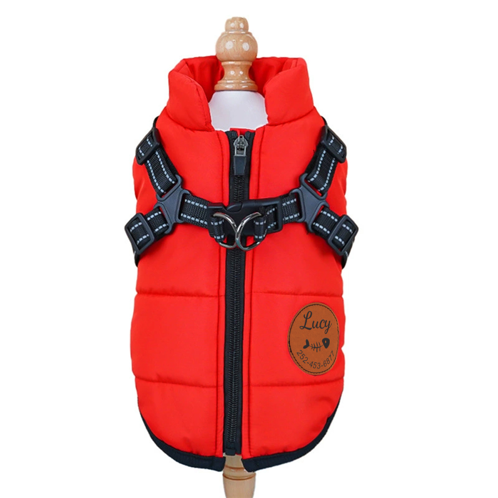 Personalized Round Leather Patch Pets Puffer Jacket | BKPet245