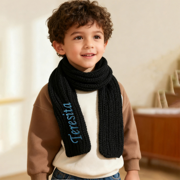 Personalized Embroidery Handmade Knitted Kid Scarf | HSKid68
