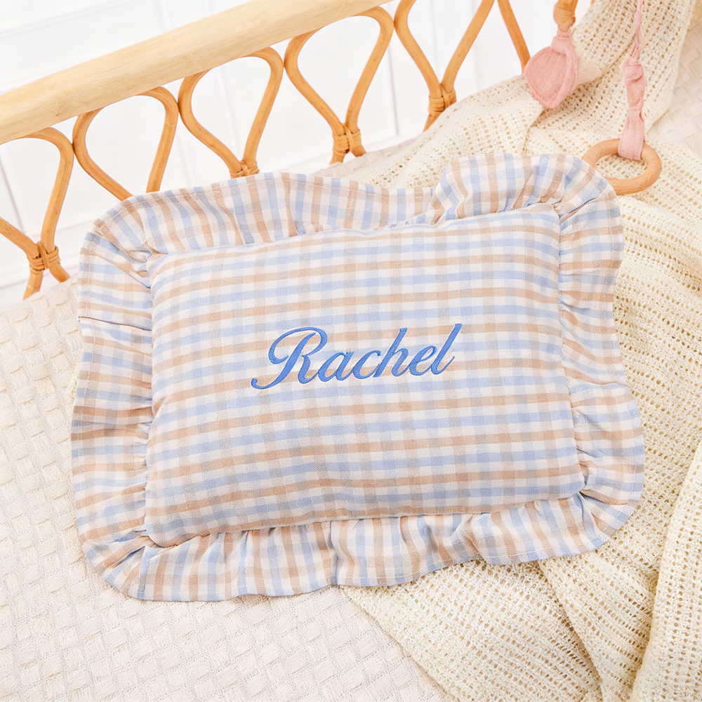Personalized Embroidered Baby Plaid Ruffles Pillow | CWBaby328