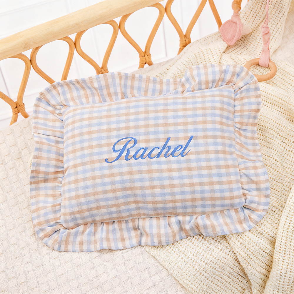 Personalized Embroidered Baby Plaid Ruffles Pillow | CWBaby328