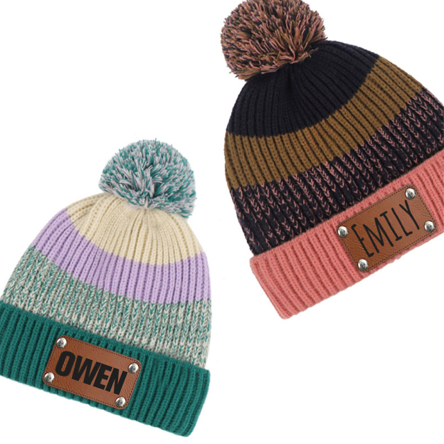 Personalized Leather Patch Kid Winter Hat Glove Scarf Set | HSKid70