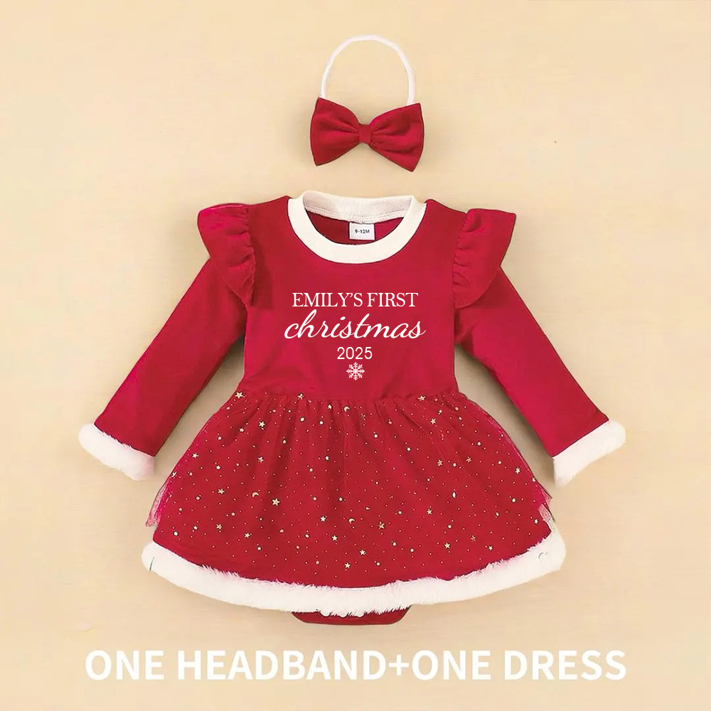 Personalized Baby Girl Christmas Tutu Romper with Bow | CWBaby113