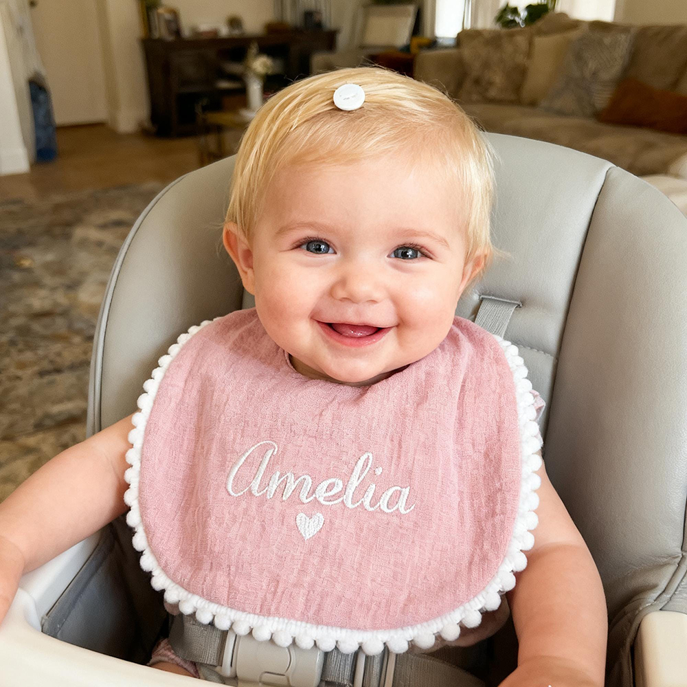 Personalized Embroidered Monogrammed Baby Muslin Bib | CWBaby214