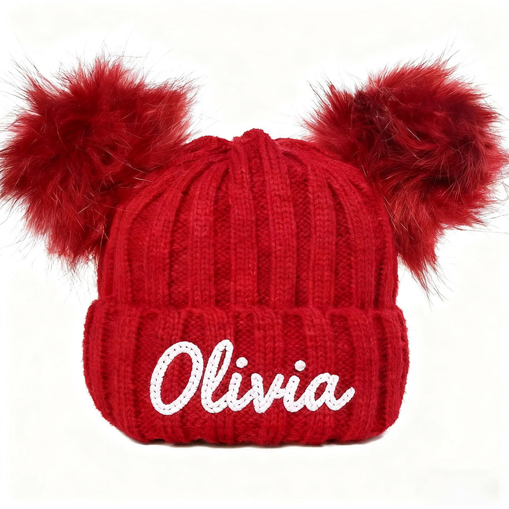 Personalized Hand Embroidery Kid Pom Pom Hat and Scarf | HSKid72