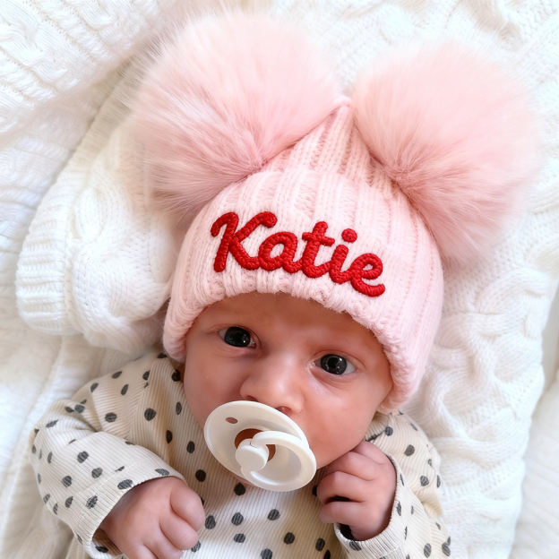 Personalized Hand Embroidery Kid Pom Pom Hat and Scarf | HSKid72