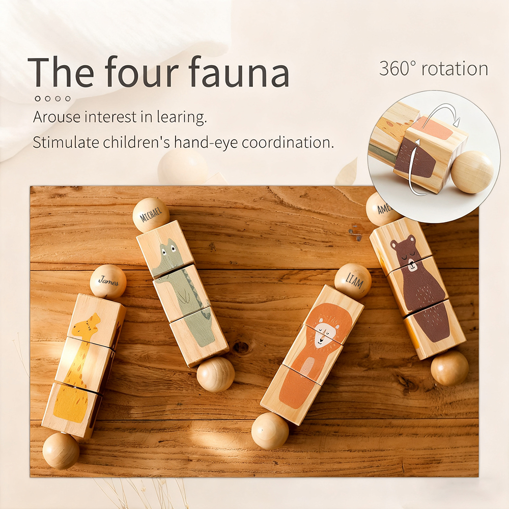 Personalized Wooden Multifunctional Rotating Animal Toy Rattle | CWToy160