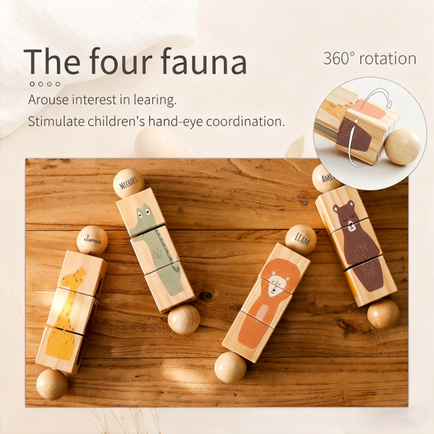 Personalized Wooden Multifunctional Rotating Animal Toy Rattle | CWToy160