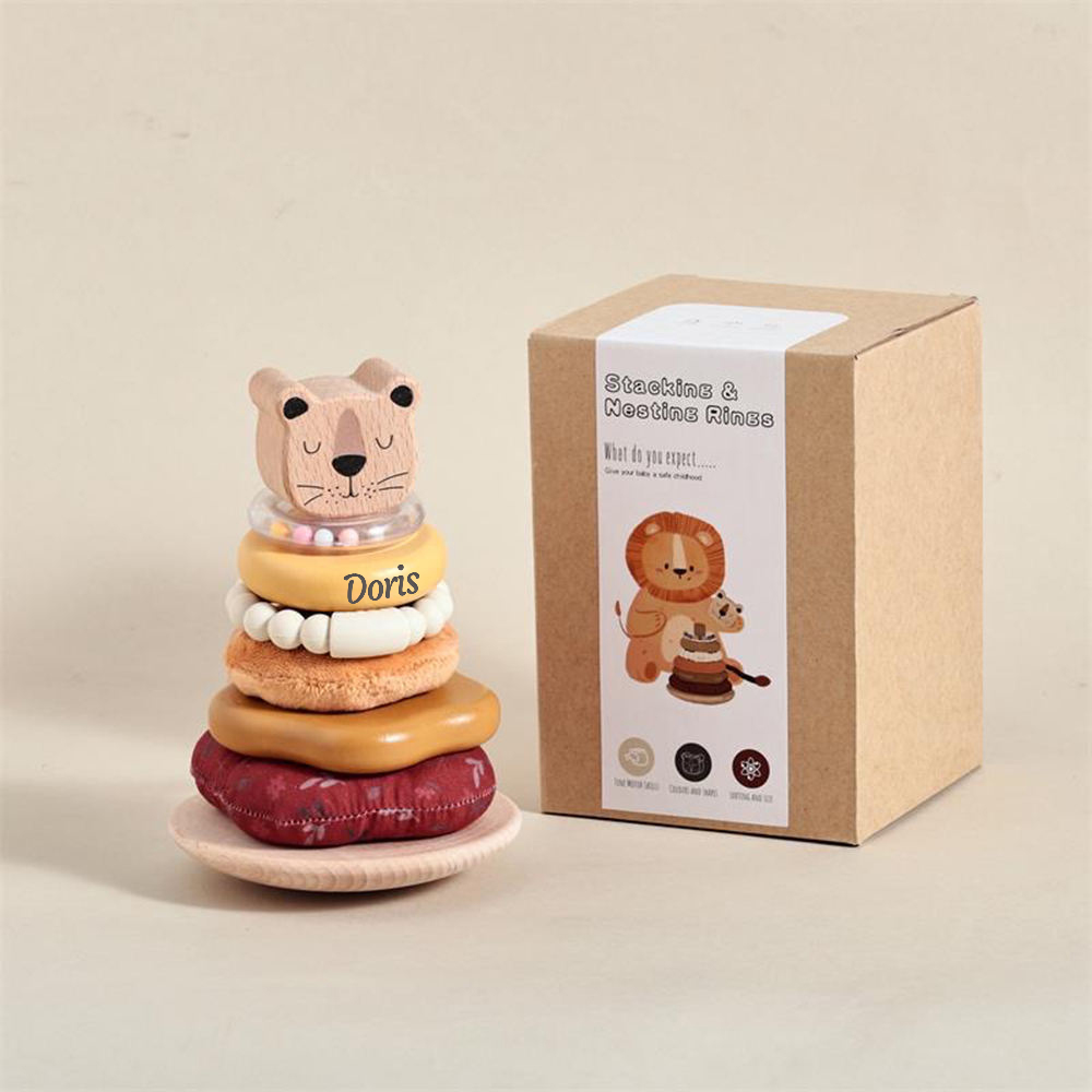 Personalized Wooden Lion Stacking Tower Exercises Toys | CWToy161