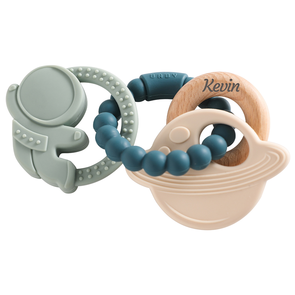 Personalised Baby Food Silicone & Wooden Sensory Teething Ring | CWToy162