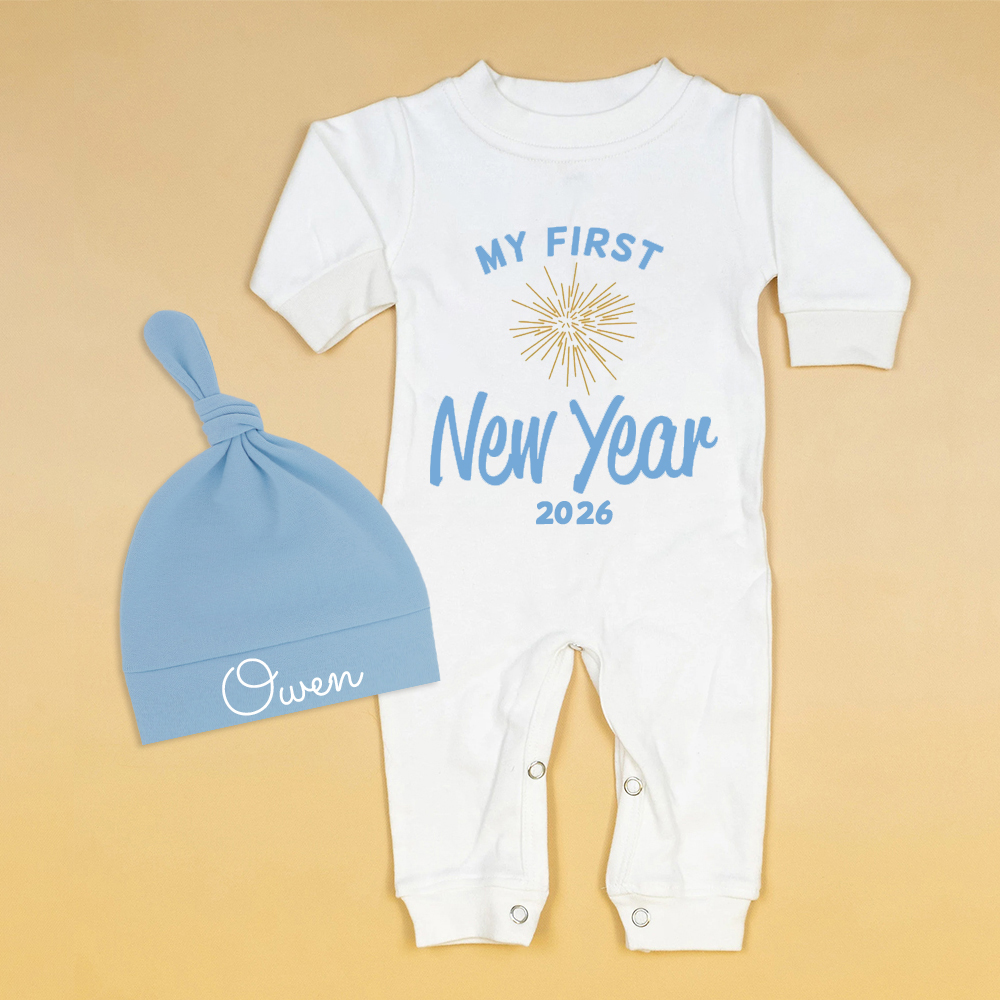 Personalized Baby 1st New Year Romper and Hat Set | CWBaby128
