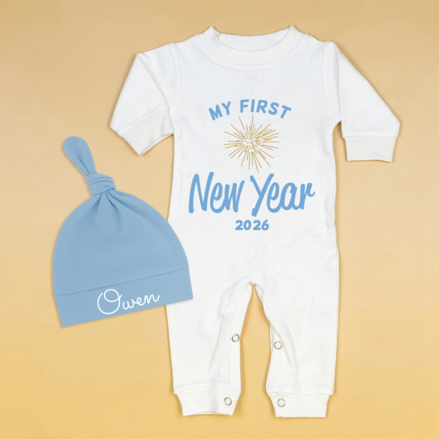 Personalized Baby 1st New Year Romper and Hat Set | CWBaby128