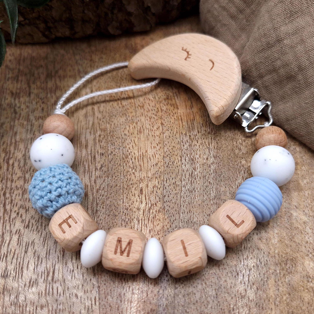 Personalized Baby Pacifier Silicone Wooden Bead Clip | CWToy163