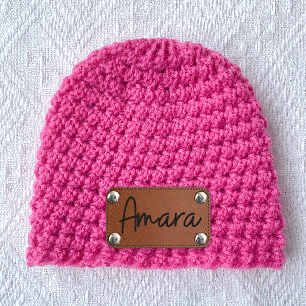 Personalized Leather Patch Baby Winter Warm Knitted Hat | HSKid76