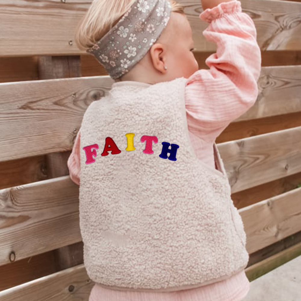 Personalized Colorful Letter Patch Toddler Sherpa Fleece Vest | CWBaby339