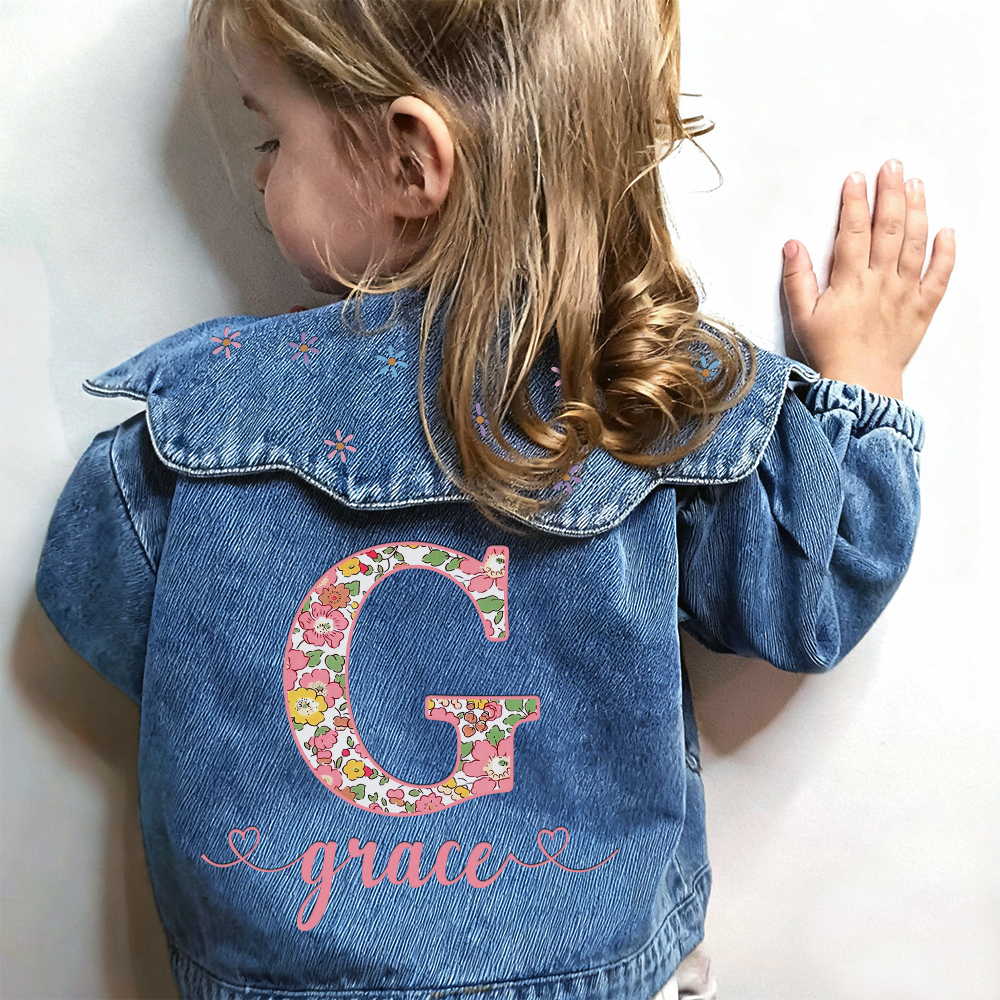 Personalized Monogramed Lovely Bubble Sleeves Denim Jacket | CWBaby341