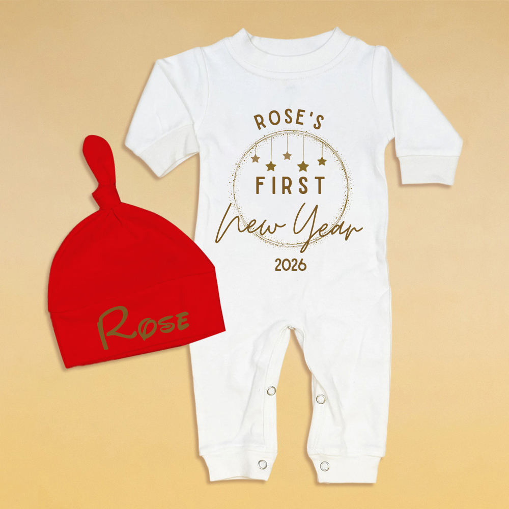 Personalized Baby 1st New Year Romper and Hat Set | CWBaby342