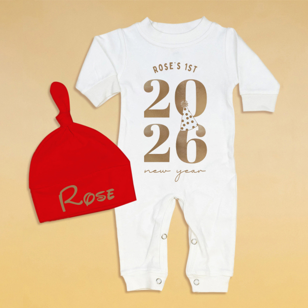 Personalized Baby 1st New Year Romper and Hat Set | CWBaby344