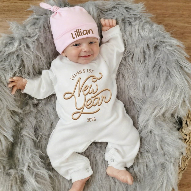 Personalized Baby 1st New Year Romper and Hat Set | CWBaby345