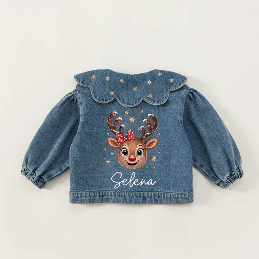 Personalized Christmas Lovely Bubble Sleeves Denim Jacket | CWBaby347