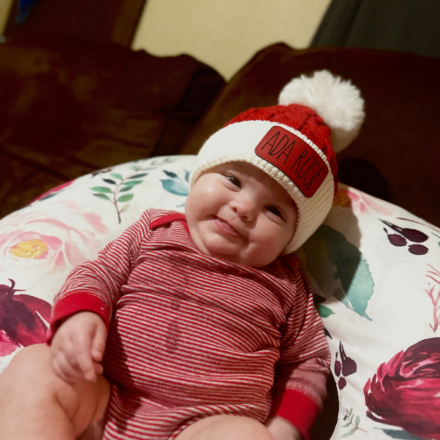 Personalized Leather Patch Christmas Pom Pom Hat | HSKid80