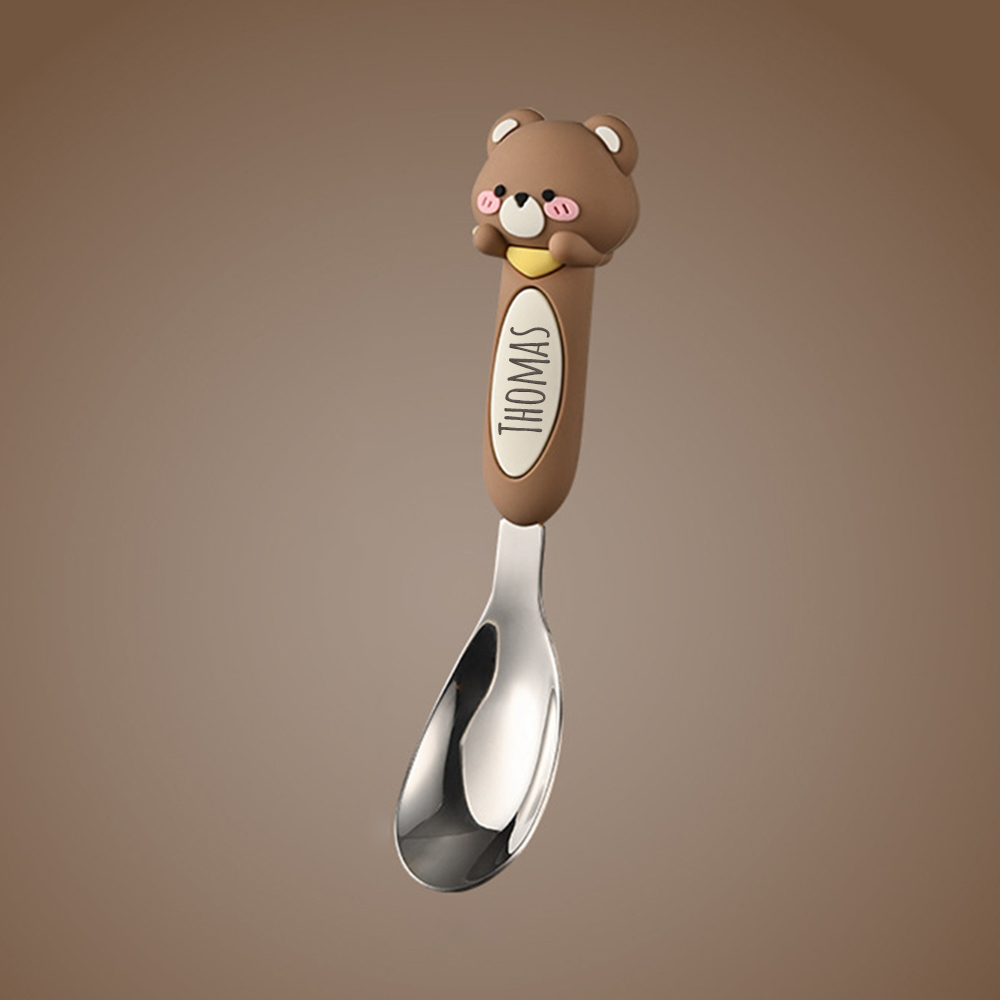 Personalised Baby Stainless Steel Animal Cartoon Feeding Spoon | CWBaby354