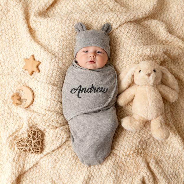 Personalized Embroidered Baby Soft Cotton Newborn Swaddle | CWBaby357