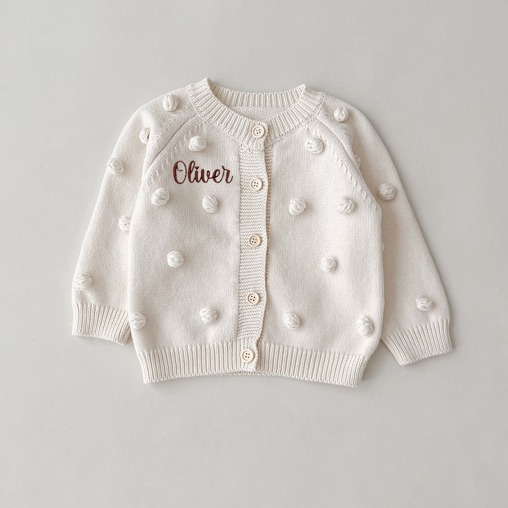 Personalized Embroidered Puff Knitted Cardigan Sweater | CWBaby361