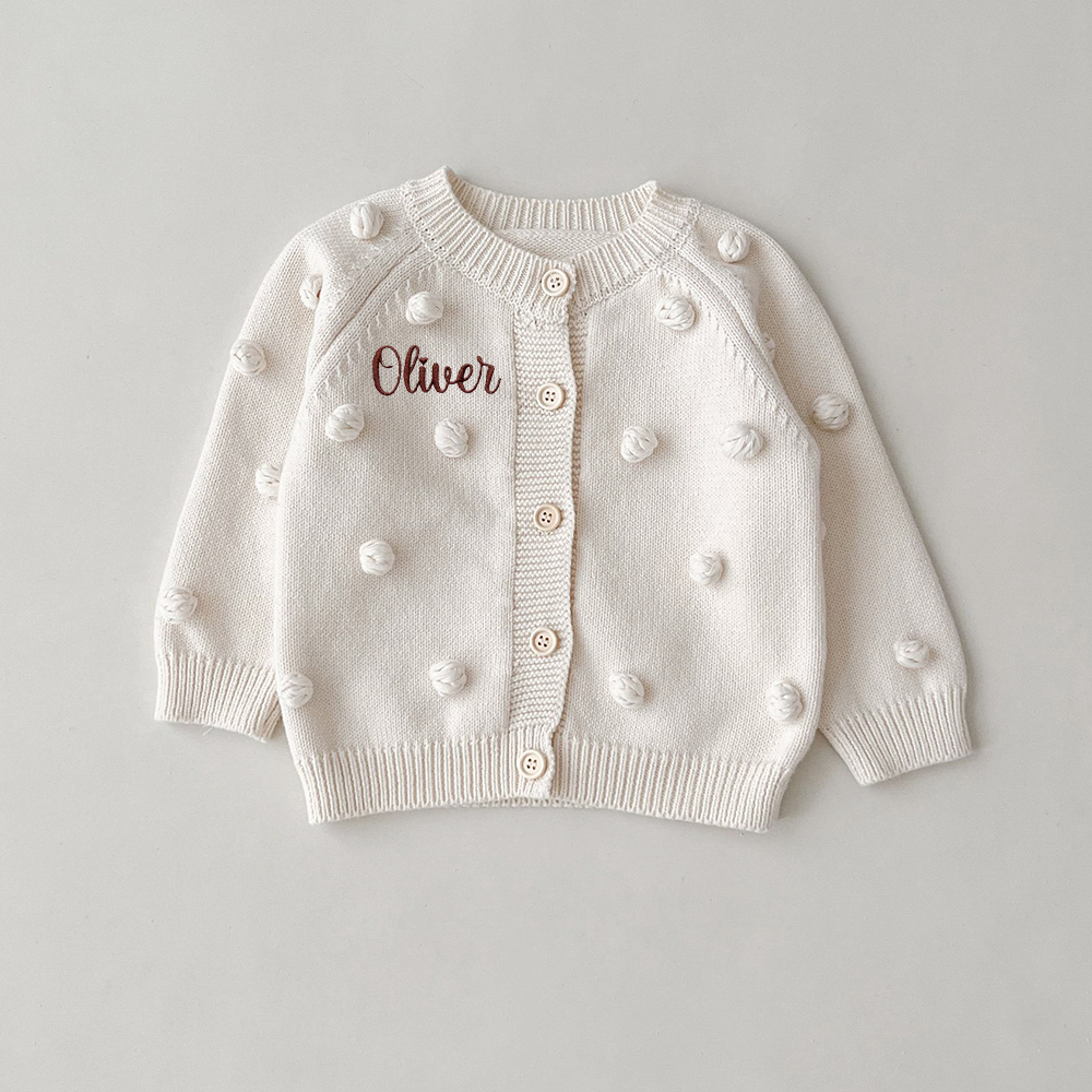 Personalized Embroidered Puff Knitted Cardigan Sweater | CWBaby361