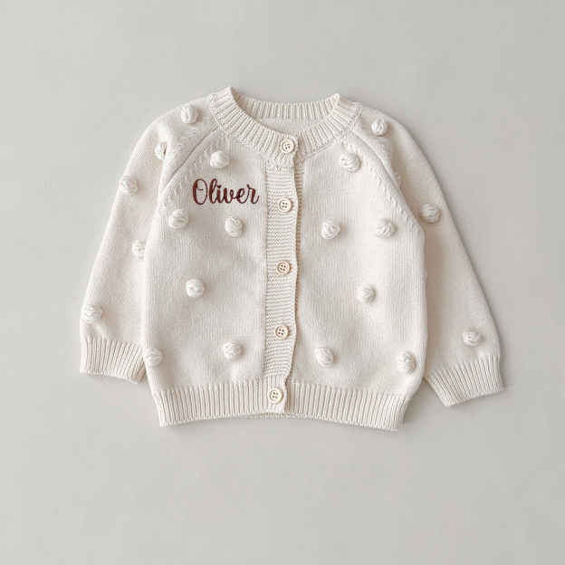 Personalized Embroidered Puff Knitted Cardigan Sweater | CWBaby361