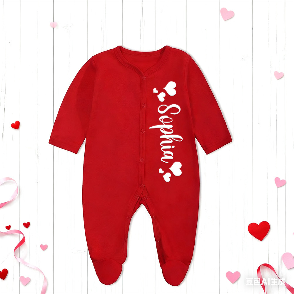 Personalized Baby First Valentines Cozy Soft Long Sleeve Romper | CWBaby363