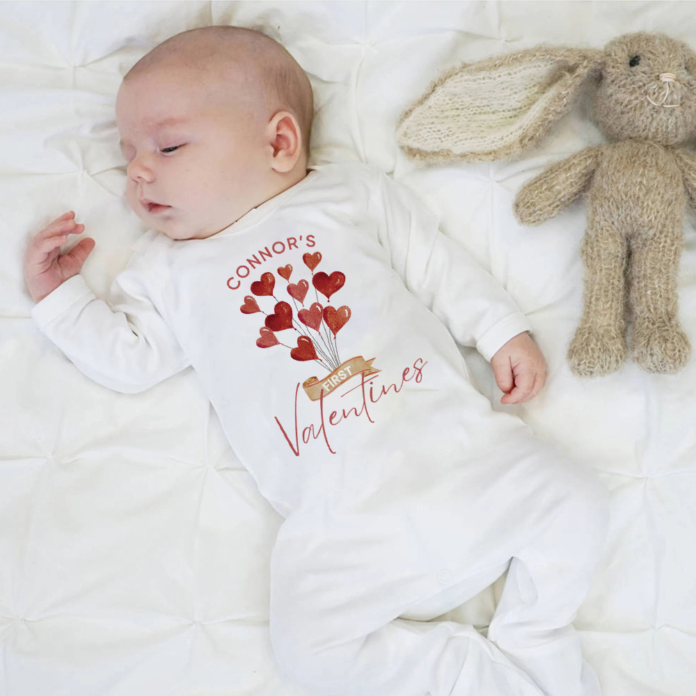 Personalized Baby First Valentine Romper and Hat Set | CWBaby373