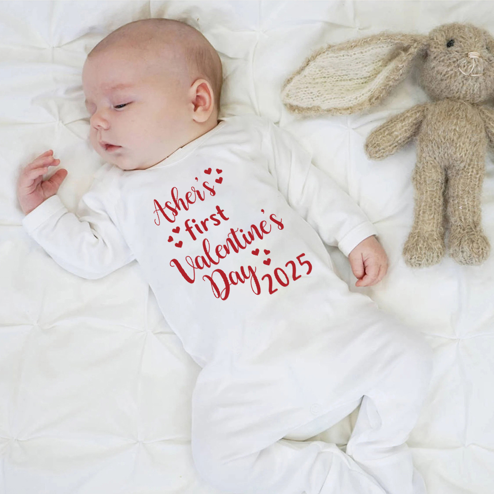 Personalized Baby First Valentine Romper and Hat Set | CWBaby375
