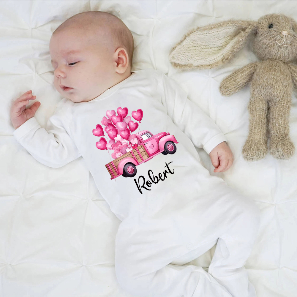 Personalized Baby First Valentine Romper and Hat Set | CWBaby376