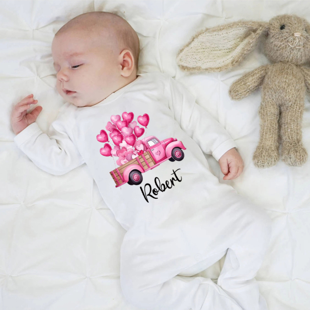 Personalized Baby First Valentine Romper and Hat Set | CWBaby376