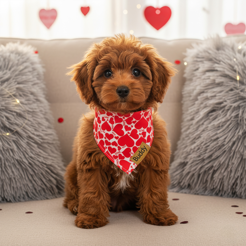 Personalized Leather Patch Valentine's Day Pet Bandana | BKPet289