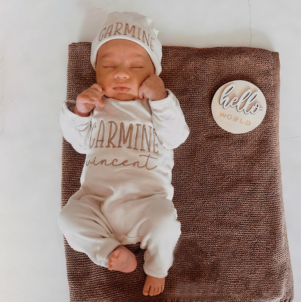 Personalized Embroidery Baby Coming Home Romper and Hat Set | CWBaby379