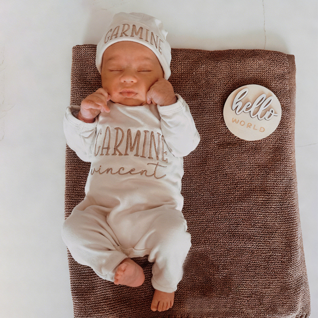 Personalized Embroidery Baby Coming Home Romper and Hat Set | CWBaby379