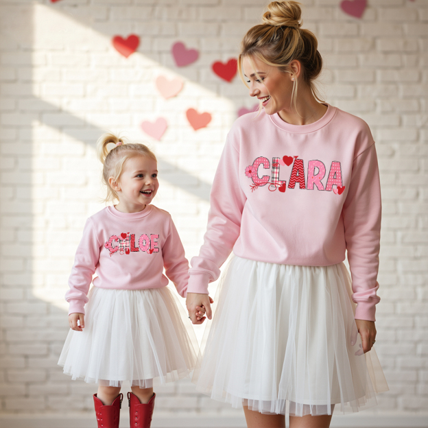 Personalized Valentine's Matching Sweatshirt For Girl & Mommy | ValGift02