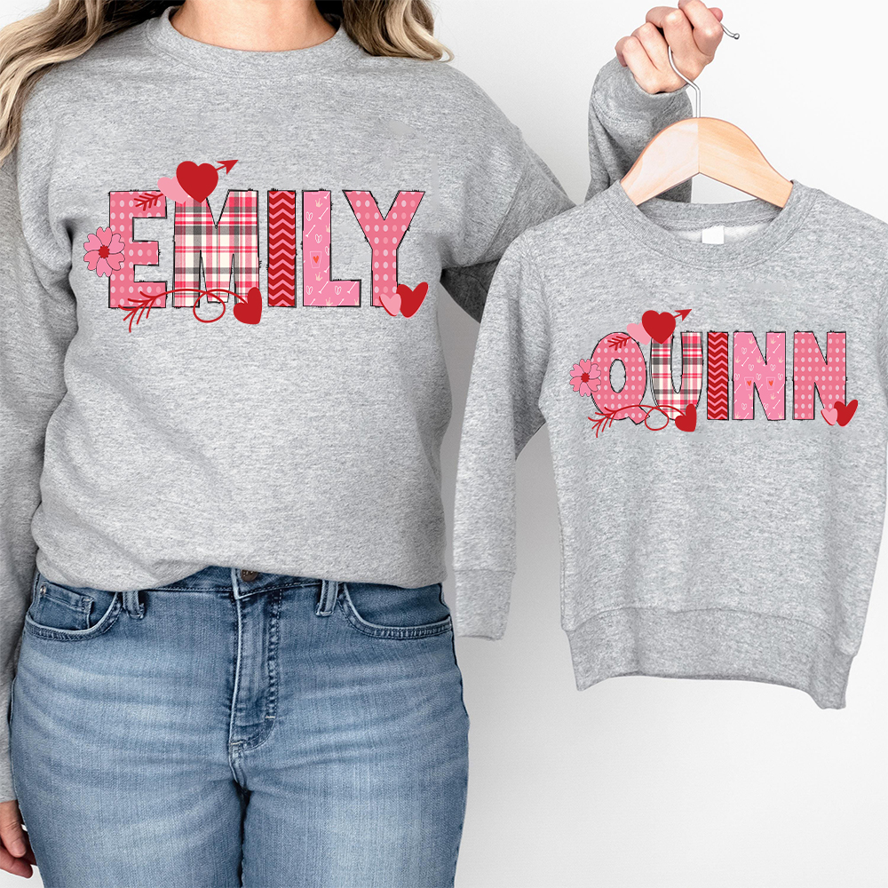 Personalized Valentine's Matching Sweatshirt For Girl & Mommy | ValGift02