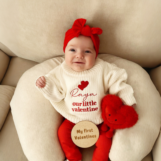 Personalized Embroidered Our Little Valentine Baby Sweater | ValGift07
