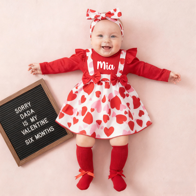 Personalized Baby Girl Adorable Valentine Ruffled Outfit | ValGift08