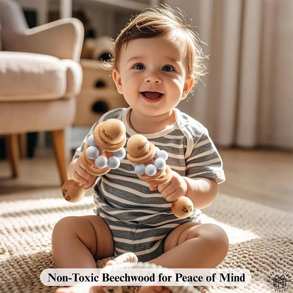 Personalized Baby Sensory Wooden Rattle Toys | CWToy171