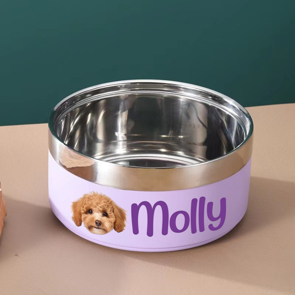 Personalized Stainless Steel Funny Pet Face with Name Food Bowl | BKPet306